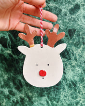 Carica l'immagine nel visualizzatore di Gallery, Kintsugi Rudolph Reindeer - Limited Edition hanging decor with red nose and antlers against a green background.