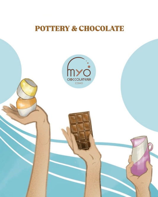 A graphic featuring a pottery and chocolate workshop