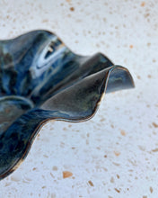 Load image into Gallery viewer, Detailed view of the unique Mercury Bowl, a handmade stoneware ceramic bowl with a ruffled edge, ideal for fruits.
