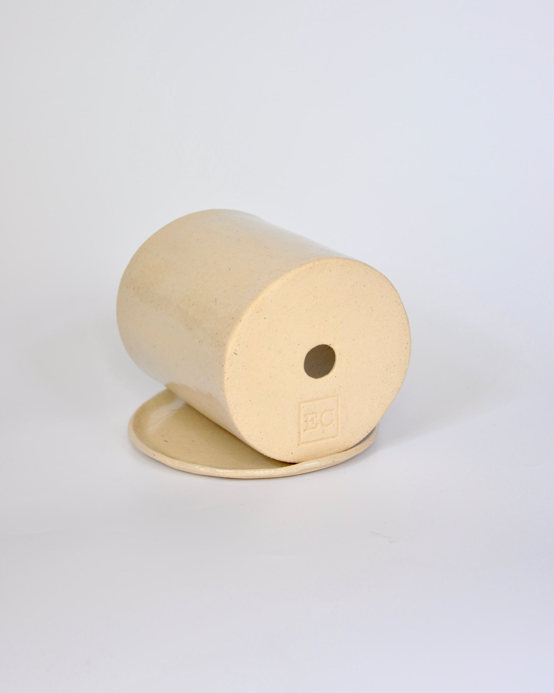 Resting Face Planter with saucer, handmade stoneware, glazed, waterproof, drainage hole for succulents.